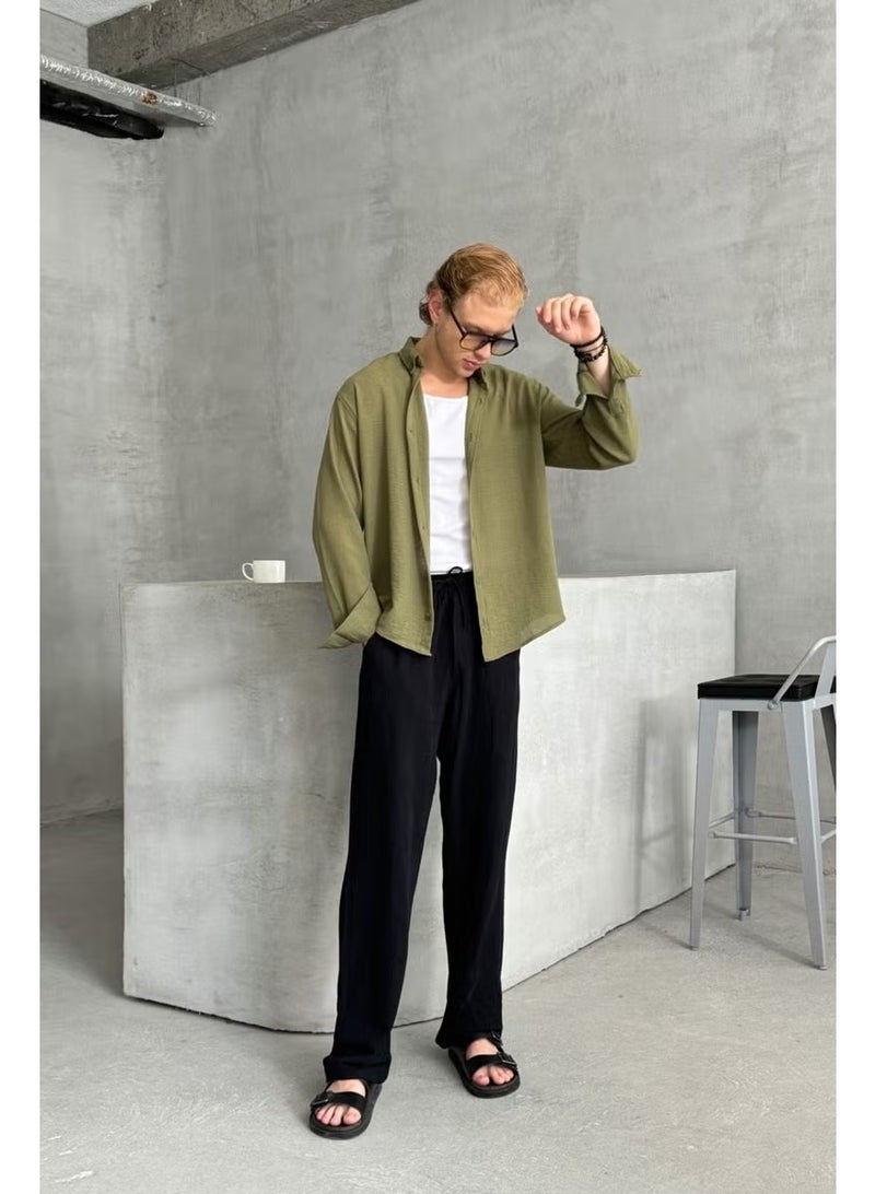HYMAN Men's Elastic Waist Baggy Linen Trousers - Image 3